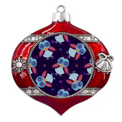 Owl-pattern-background Metal Snowflake And Bell Red Ornament by Salman4z