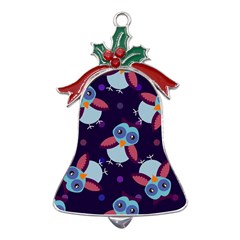 Owl-pattern-background Metal Holly Leaf Bell Ornament by Salman4z