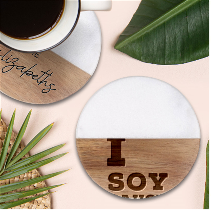 I love soy sauce Classic Marble Wood Coaster (Round) 