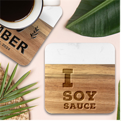 I Love Soy Sauce Marble Wood Coaster (square)