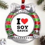 I love soy sauce Metal X Mas Ribbon With Red Crystal Round Ornament Front