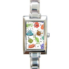 Dangerous-streptococcus-lactobacillus-staphylococcus-others-microbes-cartoon-style-vector-seamless Rectangle Italian Charm Watch by Salman4z