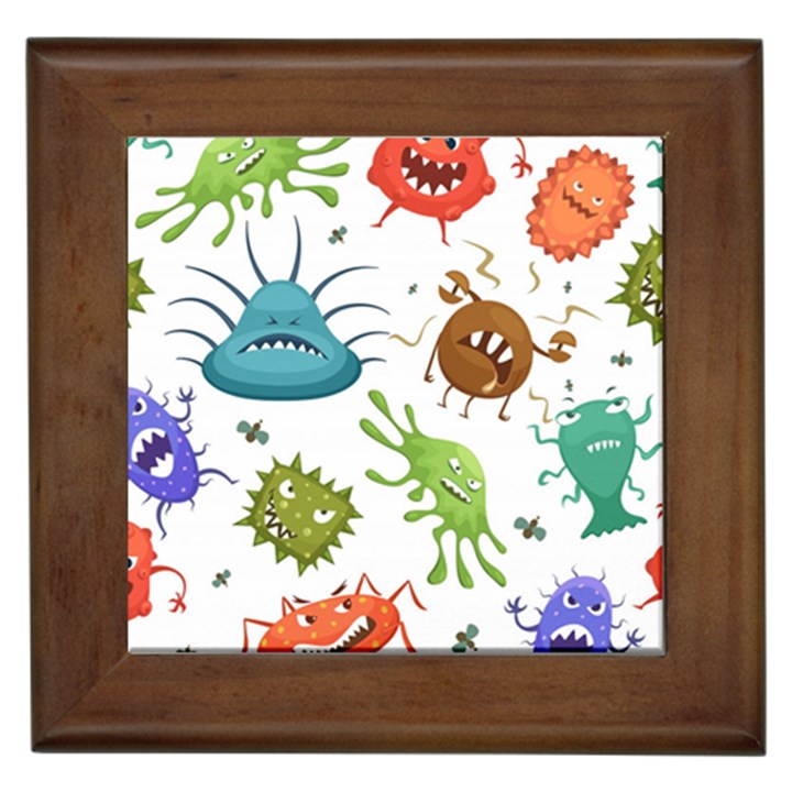 Dangerous-streptococcus-lactobacillus-staphylococcus-others-microbes-cartoon-style-vector-seamless Framed Tile