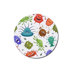 Dangerous-streptococcus-lactobacillus-staphylococcus-others-microbes-cartoon-style-vector-seamless Rubber Round Coaster (4 Pack)