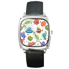 Dangerous-streptococcus-lactobacillus-staphylococcus-others-microbes-cartoon-style-vector-seamless Square Metal Watch by Salman4z