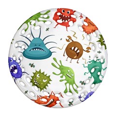 Dangerous-streptococcus-lactobacillus-staphylococcus-others-microbes-cartoon-style-vector-seamless Round Filigree Ornament (two Sides) by Salman4z