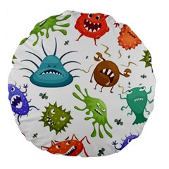 Dangerous-streptococcus-lactobacillus-staphylococcus-others-microbes-cartoon-style-vector-seamless Large 18  Premium Round Cushions by Salman4z