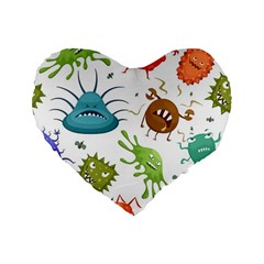 Dangerous-streptococcus-lactobacillus-staphylococcus-others-microbes-cartoon-style-vector-seamless Standard 16  Premium Heart Shape Cushions by Salman4z