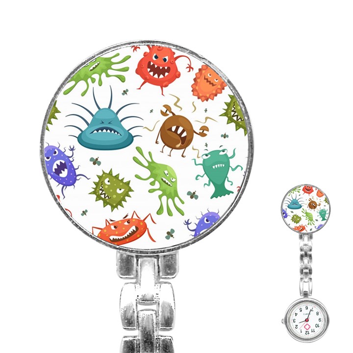 Dangerous-streptococcus-lactobacillus-staphylococcus-others-microbes-cartoon-style-vector-seamless Stainless Steel Nurses Watch