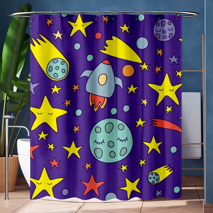 Card-with-lovely-planets Shower Curtain 60  x 72  (Medium) 