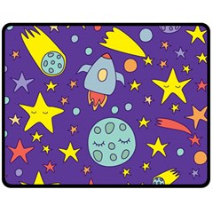 Card-with-lovely-planets Two Sides Fleece Blanket (medium) by Salman4z