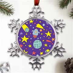 Card-with-lovely-planets Metal Large Snowflake Ornament