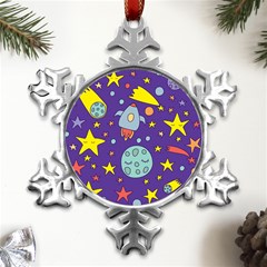 Card-with-lovely-planets Metal Small Snowflake Ornament