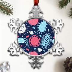 Seamless-pattern-microbes-virus-vector-illustration Metal Small Snowflake Ornament by Salman4z