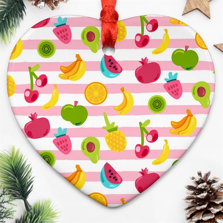 Tropical-fruits-berries-seamless-pattern Ornament (Heart)