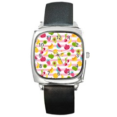 Tropical-fruits-berries-seamless-pattern Square Metal Watch by Salman4z