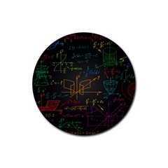 Mathematical-colorful-formulas-drawn-by-hand-black-chalkboard Rubber Coaster (round) by Salman4z