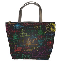 Mathematical-colorful-formulas-drawn-by-hand-black-chalkboard Bucket Bag by Salman4z