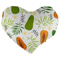 Seamless-tropical-pattern-with-papaya Large 19  Premium Heart Shape Cushions by Salman4z