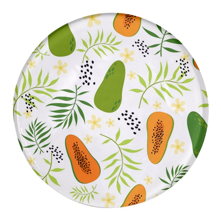 Seamless-tropical-pattern-with-papaya Round Glass Fridge Magnet (4 pack)