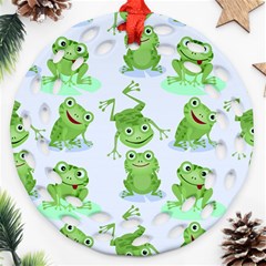 Cute-green-frogs-seamless-pattern Ornament (round Filigree)