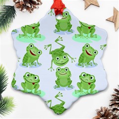 Cute-green-frogs-seamless-pattern Snowflake Ornament (two Sides)