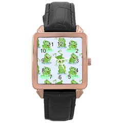 Cute-green-frogs-seamless-pattern Rose Gold Leather Watch  by Salman4z