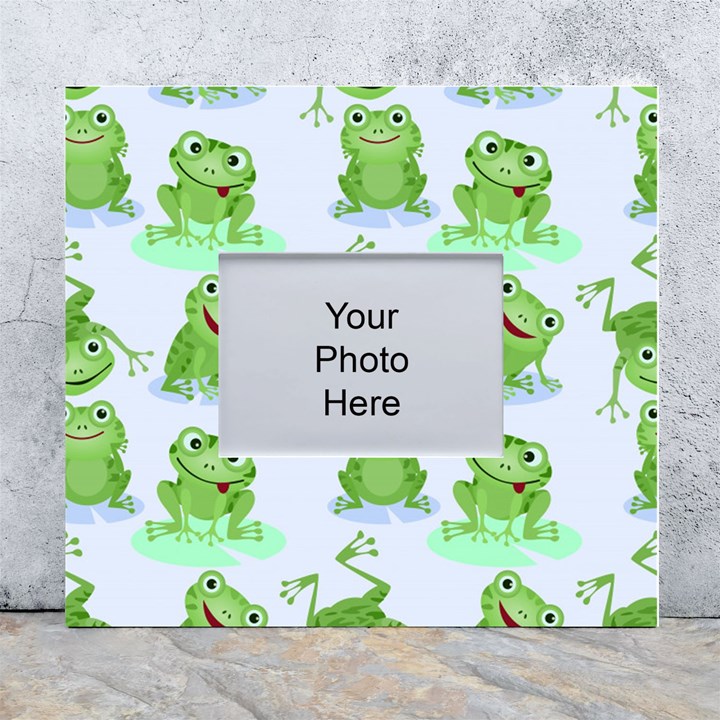 Cute-green-frogs-seamless-pattern White Wall Photo Frame 5  x 7 