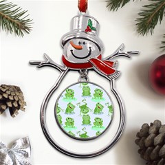 Cute-green-frogs-seamless-pattern Metal Snowman Ornament