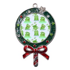 Cute-green-frogs-seamless-pattern Metal X mas Lollipop With Crystal Ornament by Salman4z