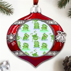 Cute-green-frogs-seamless-pattern Metal Snowflake And Bell Red Ornament by Salman4z