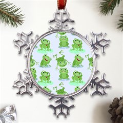 Cute-green-frogs-seamless-pattern Metal Large Snowflake Ornament