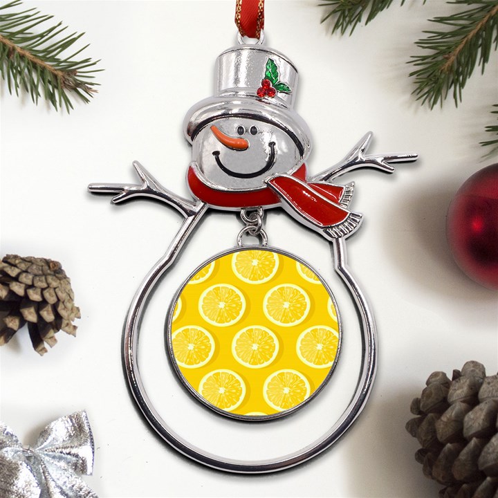 Lemon-fruits-slice-seamless-pattern Metal Snowman Ornament