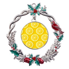 Lemon-fruits-slice-seamless-pattern Metal X mas Wreath Holly Leaf Ornament by Salman4z