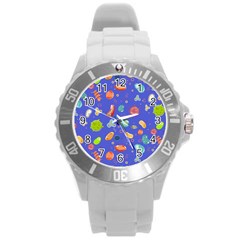 Virus-seamless-pattern Round Plastic Sport Watch (L)