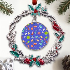 Virus-seamless-pattern Metal X mas Wreath Holly leaf Ornament