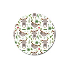 Seamless-pattern-with-cute-sloths Magnet 3  (round) by Salman4z