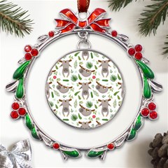 Seamless-pattern-with-cute-sloths Metal X mas Wreath Ribbon Ornament