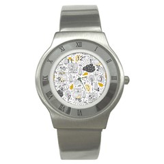 Doodle-seamless-pattern-with-autumn-elements Stainless Steel Watch