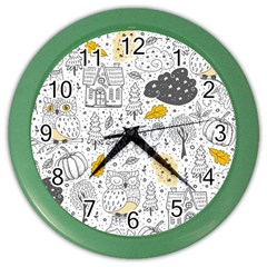 Doodle-seamless-pattern-with-autumn-elements Color Wall Clock by Salman4z