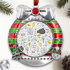 Doodle-seamless-pattern-with-autumn-elements Metal X mas Ribbon With Red Crystal Round Ornament