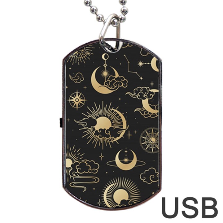 Asian-seamless-pattern-with-clouds-moon-sun-stars-vector-collection-oriental-chinese-japanese-korean Dog Tag USB Flash (One Side)