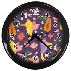 Exotic-seamless-pattern-with-parrots-fruits Wall Clock (black) by Salman4z