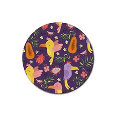 Exotic-seamless-pattern-with-parrots-fruits Rubber Round Coaster (4 Pack) by Salman4z