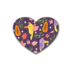 Exotic-seamless-pattern-with-parrots-fruits Rubber Heart Coaster (4 Pack) by Salman4z