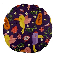 Exotic-seamless-pattern-with-parrots-fruits Large 18  Premium Round Cushions by Salman4z