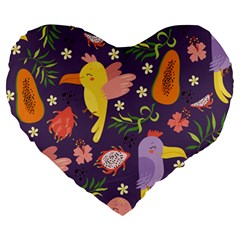 Exotic-seamless-pattern-with-parrots-fruits Large 19  Premium Heart Shape Cushions by Salman4z