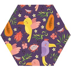 Exotic-seamless-pattern-with-parrots-fruits Wooden Puzzle Hexagon by Salman4z