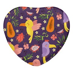 Exotic-seamless-pattern-with-parrots-fruits Heart Glass Fridge Magnet (4 Pack)