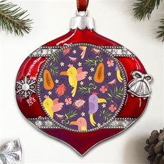 Exotic-seamless-pattern-with-parrots-fruits Metal Snowflake And Bell Red Ornament by Salman4z